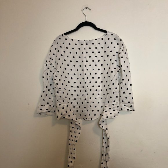 Zara Polka Dot Tie Back Wrap Linen Top Blouse - Picture 13 of 13